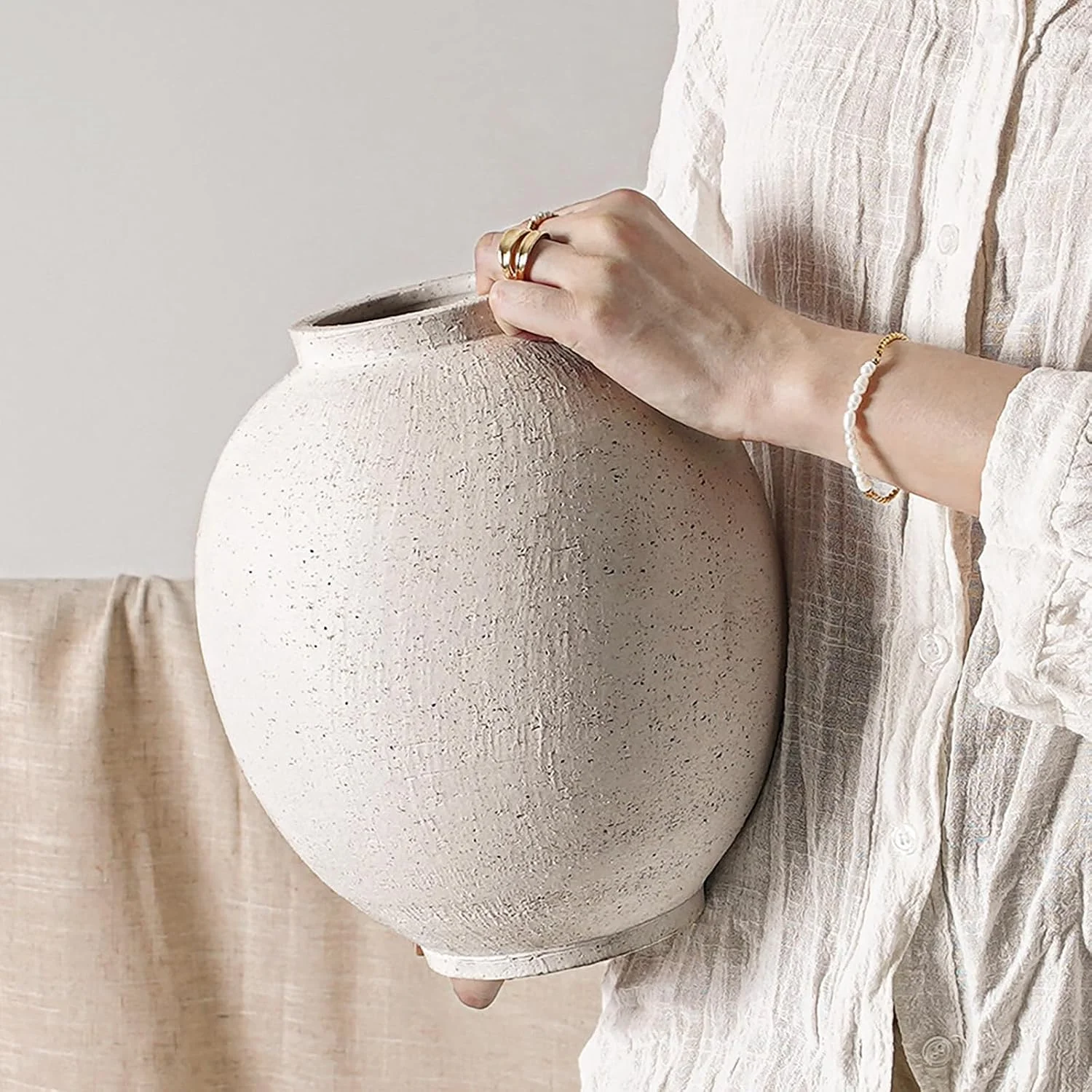 Large white ceramic vase for Mediterranean living room decor
