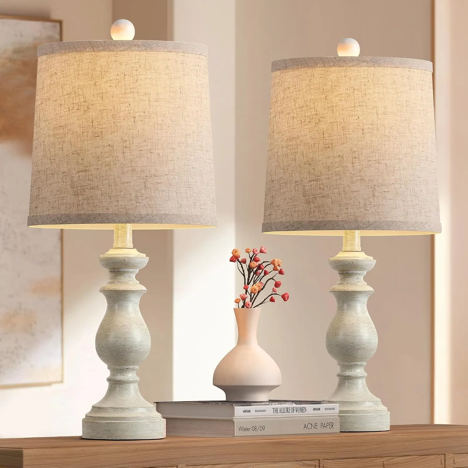 Traditional rustic table lamp set of two with fabric shades