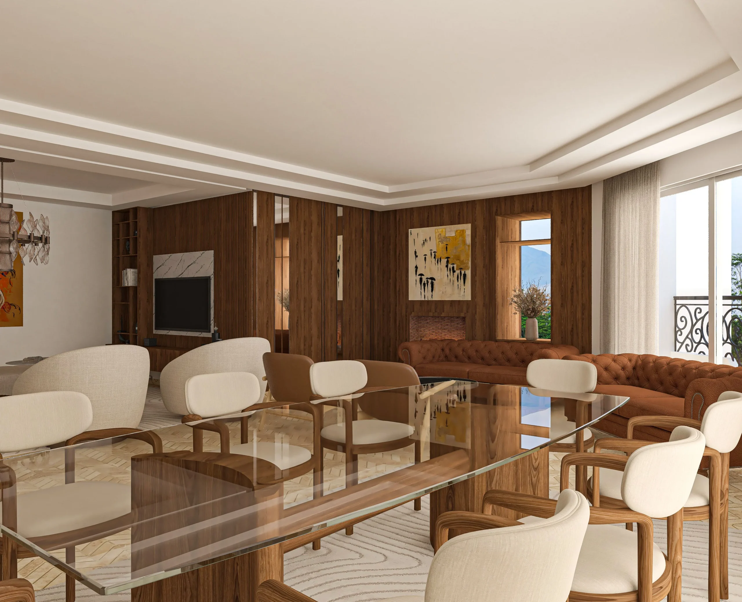 Warm contemporary living room with modern furniture, neutral colors and carefully selected decor